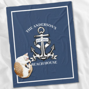 Nautical Beach House Familienname Est Ship Anchor Fleecedecke