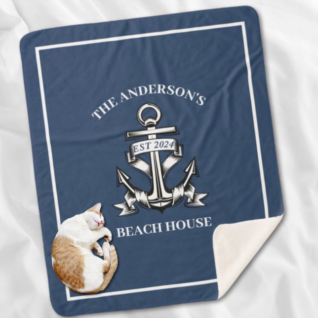 Nautical Beach House Familienname Est Ship Anchor Sherpadecke (Nautical Beach House Family Name Est Ship Anchor Sherpa Blanket)