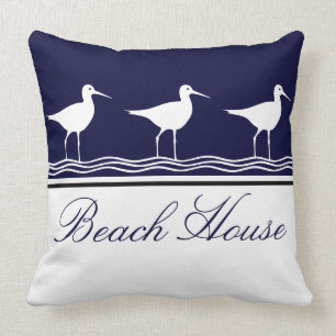 Nautical Beach House Marine Blau Sandpipers Kissen