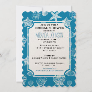 Nautical Beach Muscheln Aqua Weißes Brautparty Einladung