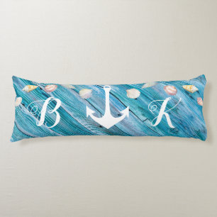Nautical Beach Muscheln Mit Monogramm Blue Wood Bo Seitenschläferkissen