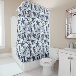 Nautical Beach Pattern Navy ID839 Duschvorhang