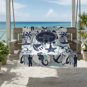 Nautical Beach Pattern Navy ID839 Fleecedecke