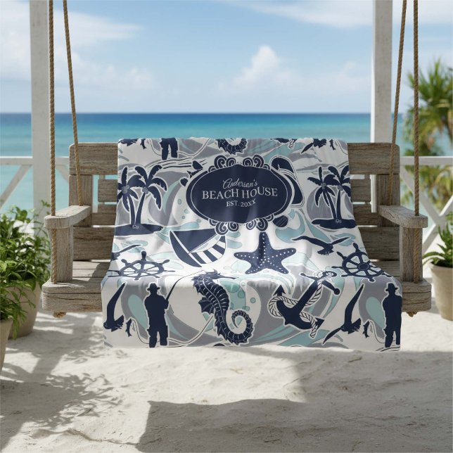 Nautical Beach Pattern Navy ID839 Fleecedecke (Von Creator hochgeladen)