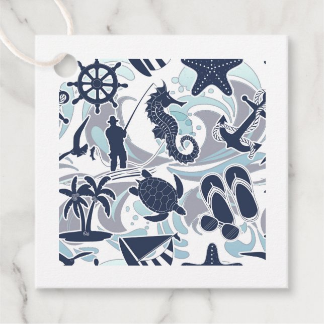 Nautical Beach Pattern Navy ID839 Geschenkanhänger (Vorderseite)