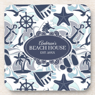 Nautical Beach Pattern Navy ID839 Getränkeuntersetzer