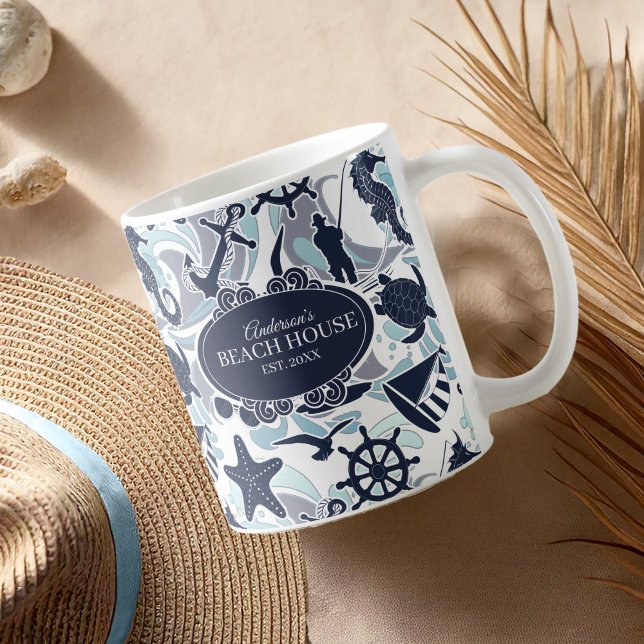 Nautical Beach Pattern Navy ID839 Kaffeetasse (Von Creator hochgeladen)