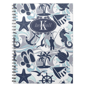 Nautical Beach Pattern Navy ID839 Notizblock
