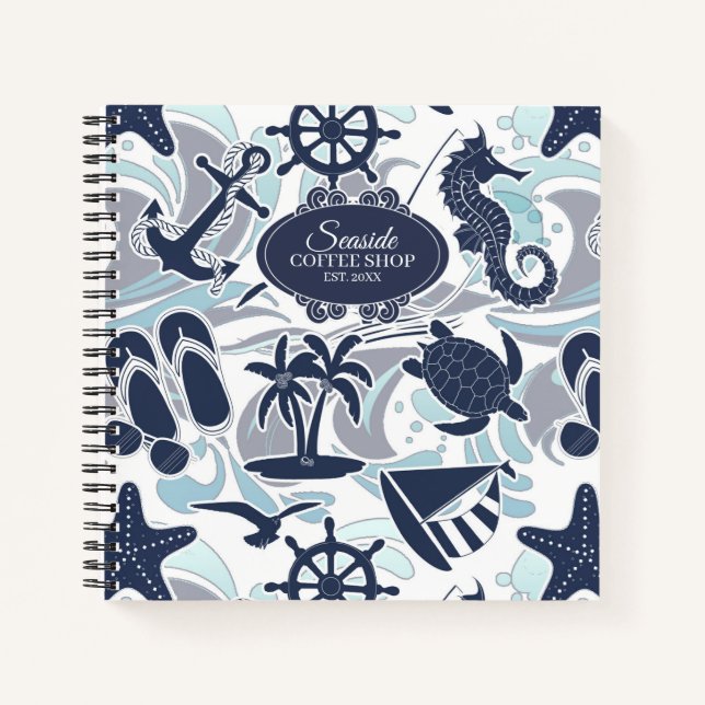 Nautical Beach Pattern Navy ID839 Notizbuch (Vorderseite)