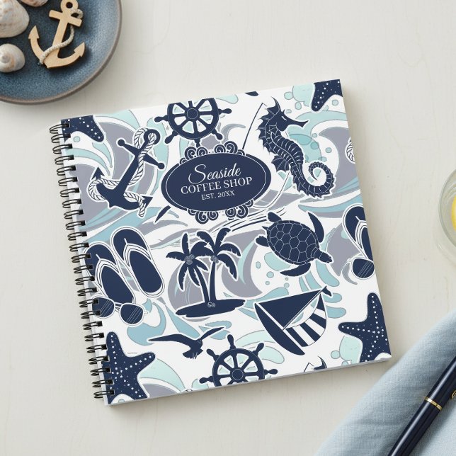 Nautical Beach Pattern Navy ID839 Notizbuch (Von Creator hochgeladen)