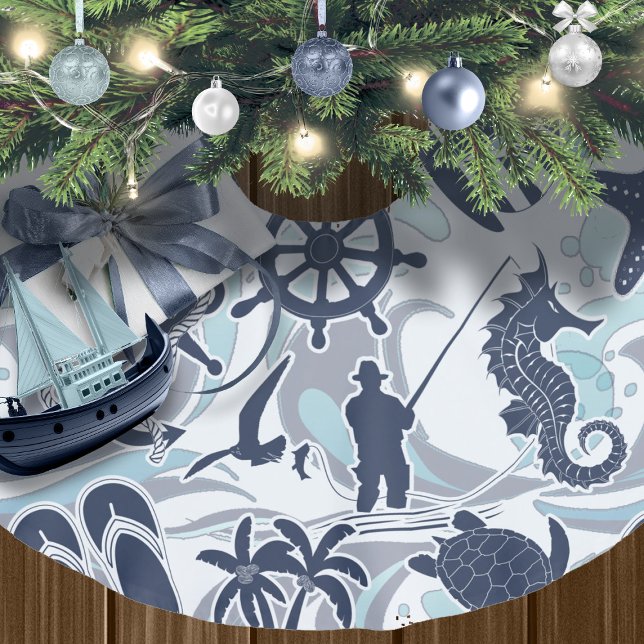 Nautical Beach Pattern Navy ID839 Polyester Weihnachtsbaumdecke (Von Creator hochgeladen)