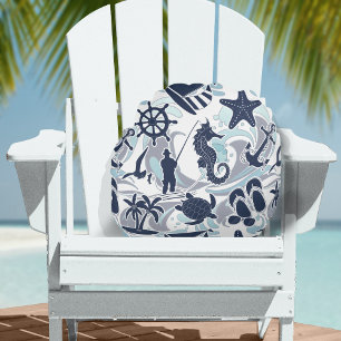Nautical Beach Pattern Navy ID839 Rundes Kissen