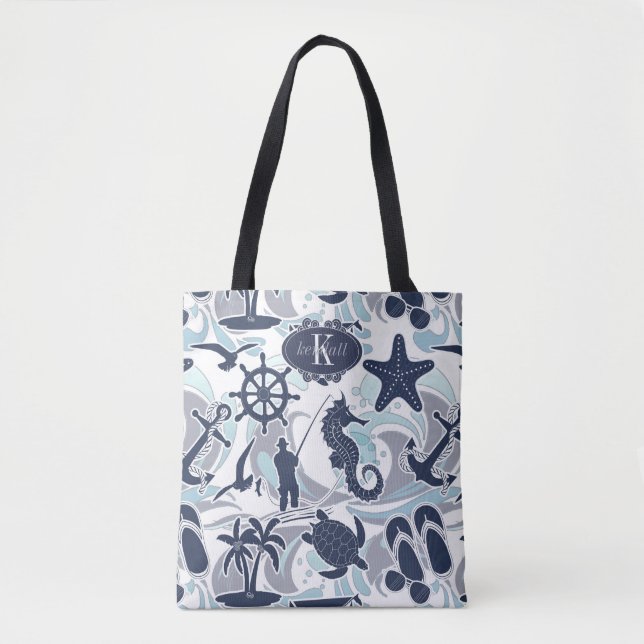 Nautical Beach Pattern Navy ID839 Tote Bag (Vorderseite)