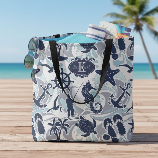 Nautical Beach Pattern Navy ID839 Tote Bag (Von Creator hochgeladen)