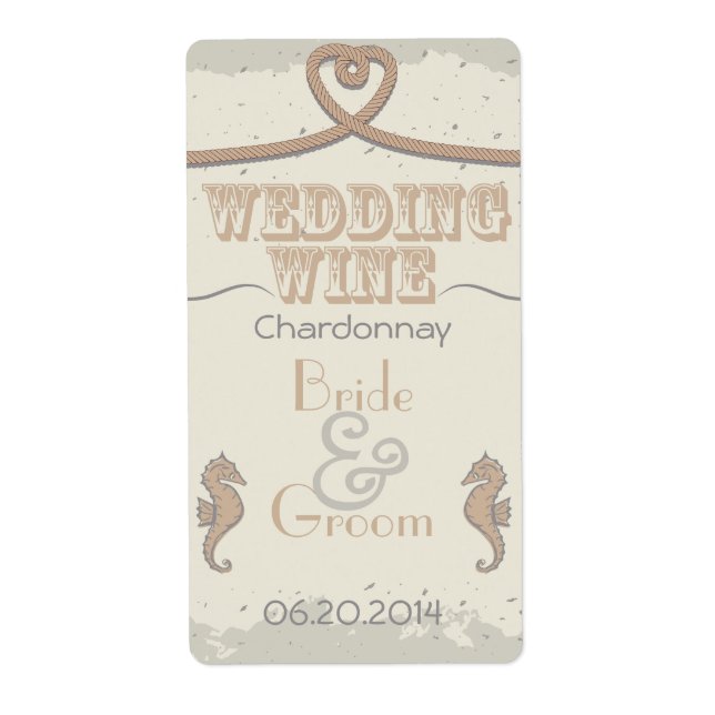 Nautical Beach Sand Brown Herz Knot Wedding Wein (Vorne)