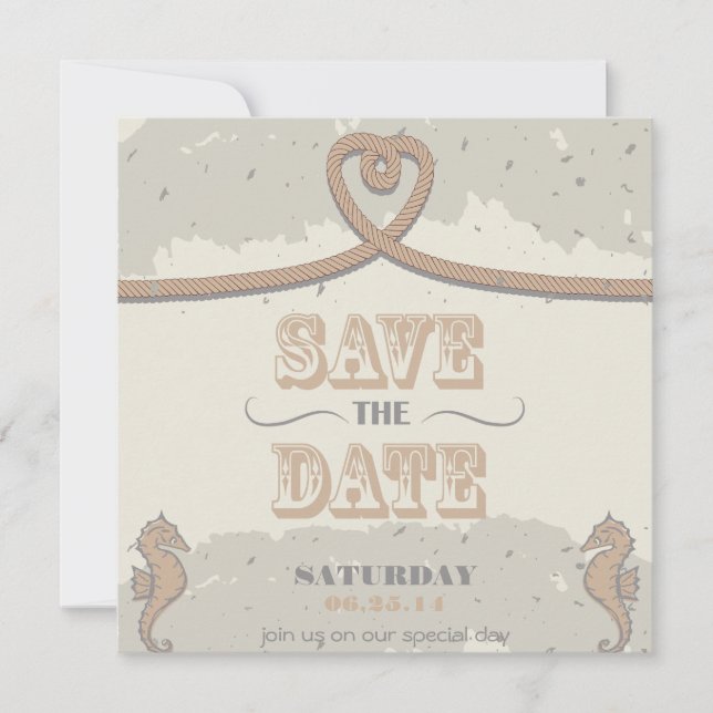 Nautical Beach Sand Herzknot Save the Date (Vorderseite)