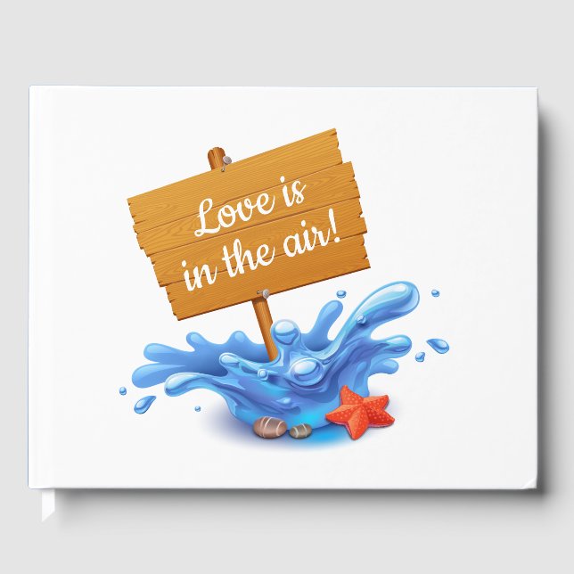 Nautical Beach Sign Ocean Waves Navy Blue Wedding Gästebuch (Vorderseite)