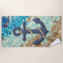 Nautical Beach Towel with Blue Anchor Strandtuch