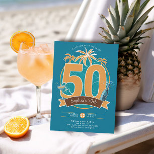 Nautical Beach Tropical Blue 50. Geburtstag Einladung