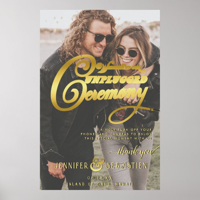 Nautical Beach Unplugged Zeremonie Foto Hochzeit Poster (Vorne)