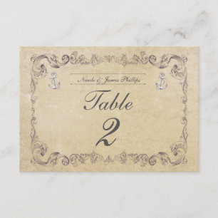Nautical Beach Vintage Wedding Tischnummer Card