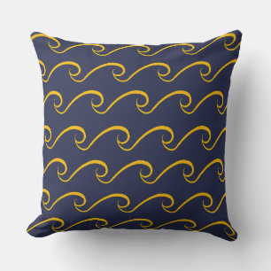 Nautical Beach Wave Navy Blue und Gold Pillow Kissen