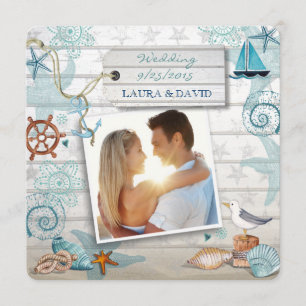 Nautical Beach Wedding Einladungs-Foto Einladung