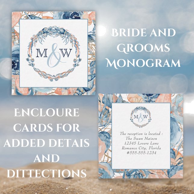 Nautical Beach Wedding Seashells Starfish Enclos Begleitkarte (Von Creator hochgeladen)