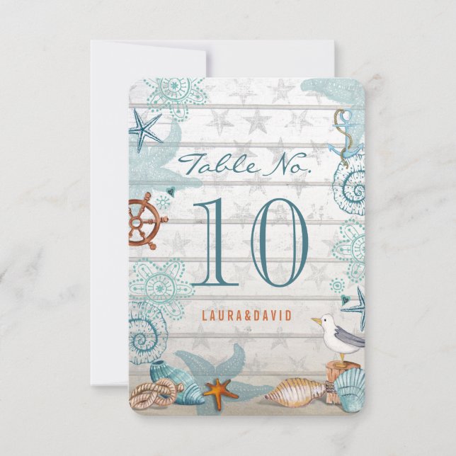 Nautical Beach Wedding | Table Place Number Card Einladung (Vorderseite)