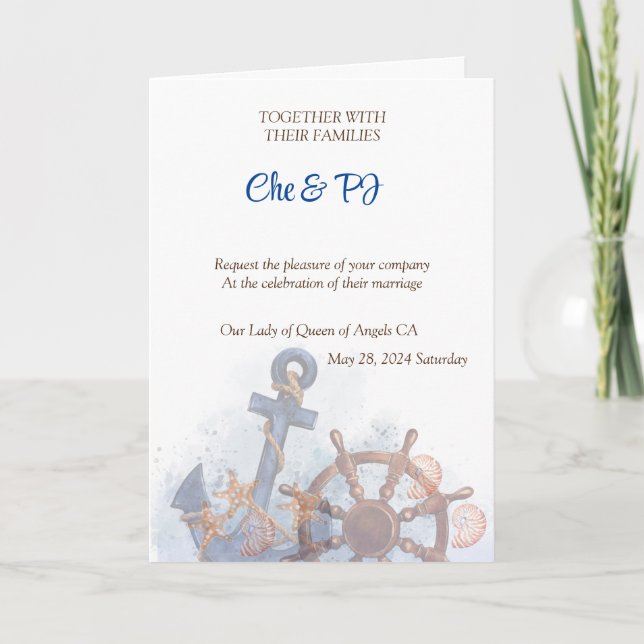 Nautical Beach Wedding Theme Einladung (Vorderseite)