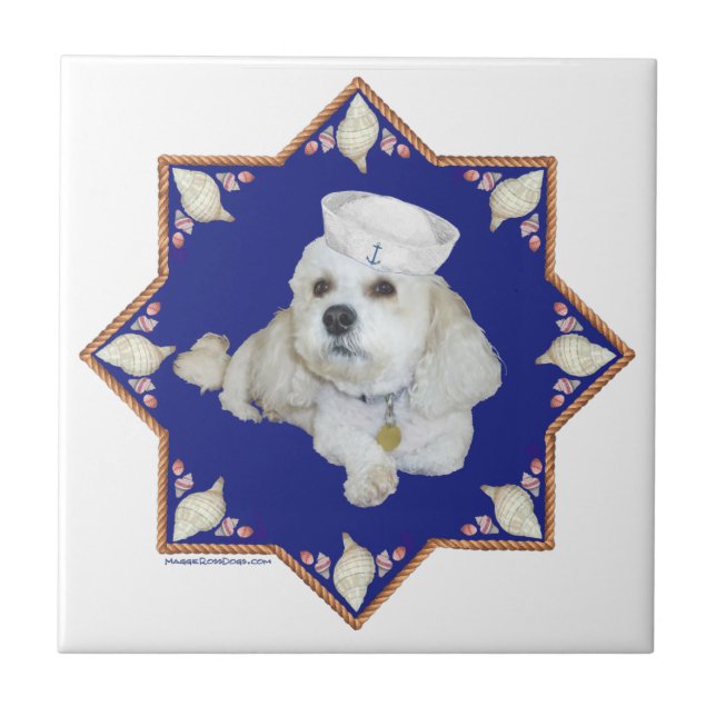 Nautical Bichon Frise Fliese (Vorderseite)