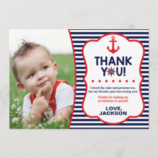 Nautical Birthday Danke-Karte| Marine und Rot Einladung