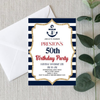 Nautical Birthday Party Einladung Custom Navy Blu