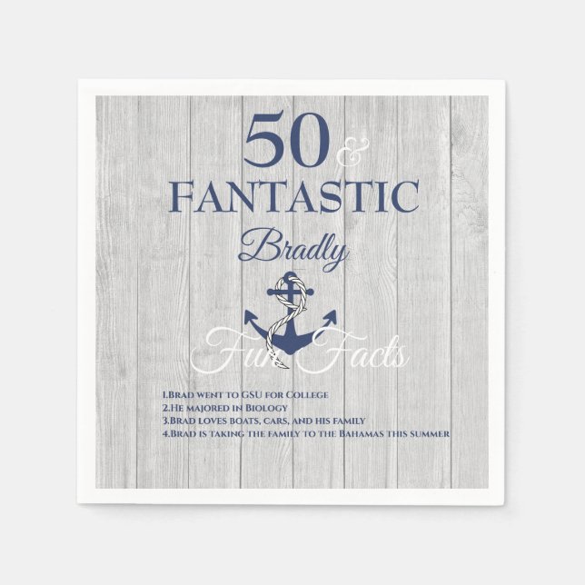 Nautical Birthday Party Navy Blue Fun Fakten Serviette (Vorderseite)
