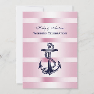Nautical Blau Anker Rosa BG V Hochzeit Einladung