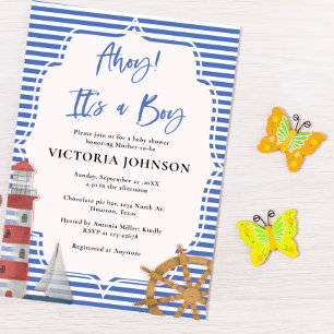 Nautical Blue Ahoy Es a Boy Baby Dusche Einladung