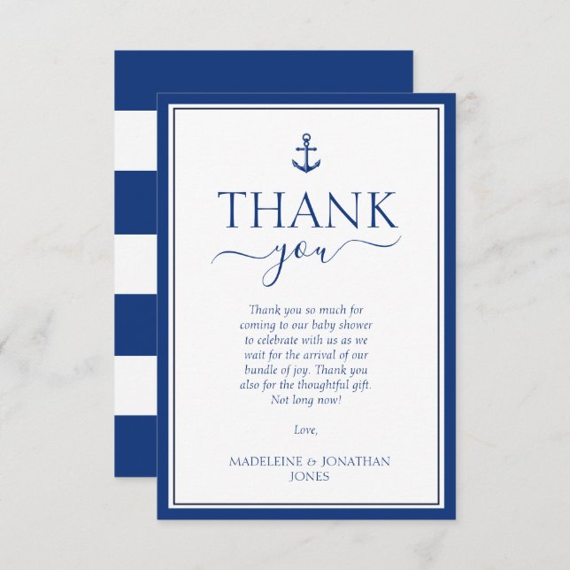 Nautical Blue Anchor Baby Dusche Vielen Dank Dankeskarte (Vorne/Hinten)