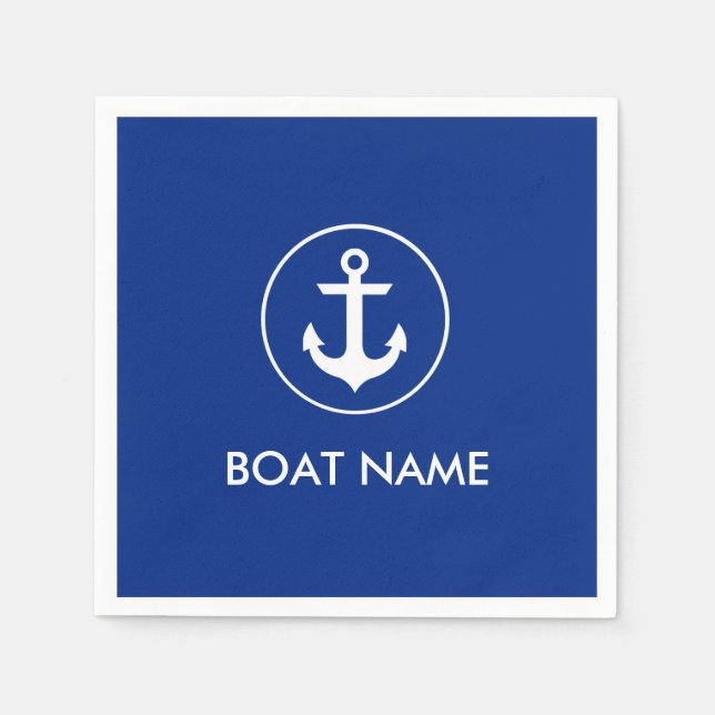 Nautical Blue Anchor Boat Name Cocktail Napkins Serviette (Vorderseite)