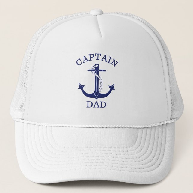 Nautical Blue Anchor Captain Dad Truckerkappe (Vorderseite)