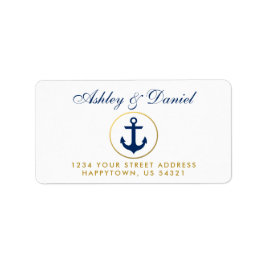 Nautical Blue Anchor Gold Ring Wedding Address Adressaufkleber