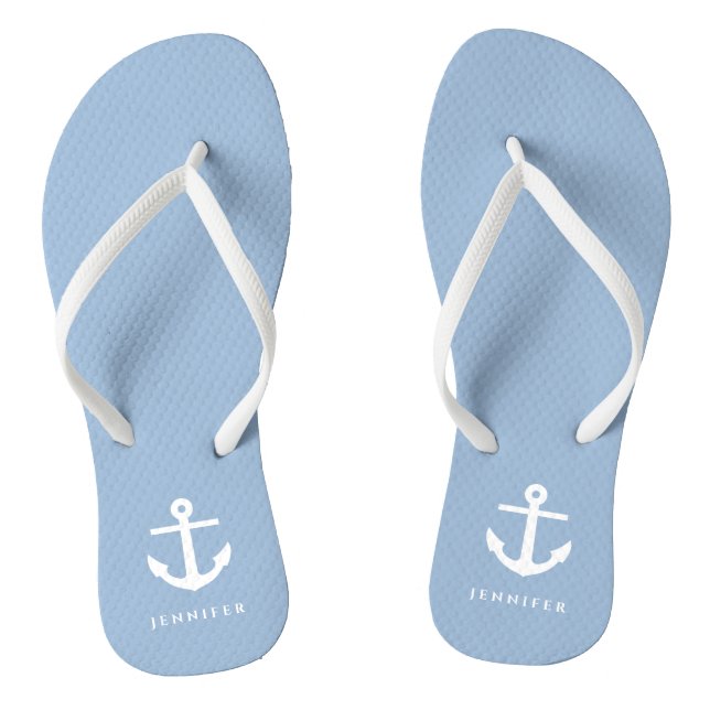 Nautical Blue Anchor Individuelle Name Flip Flops (Fußbett)