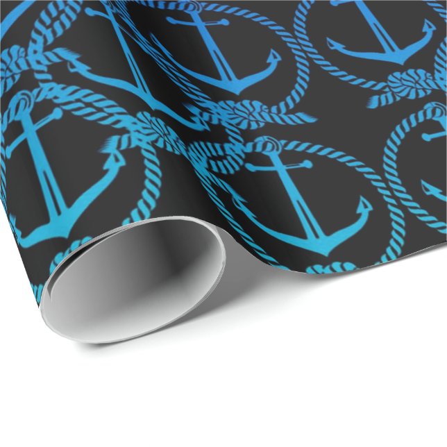 Nautical Blue Anchor Motif Geschenkpapier (Rolleneckpunkt)