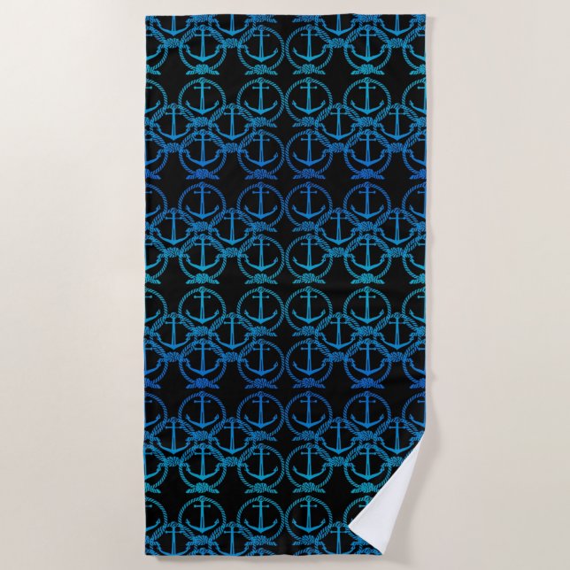 Nautical Blue Anchor Motif Strandtuch (Vorderseite)