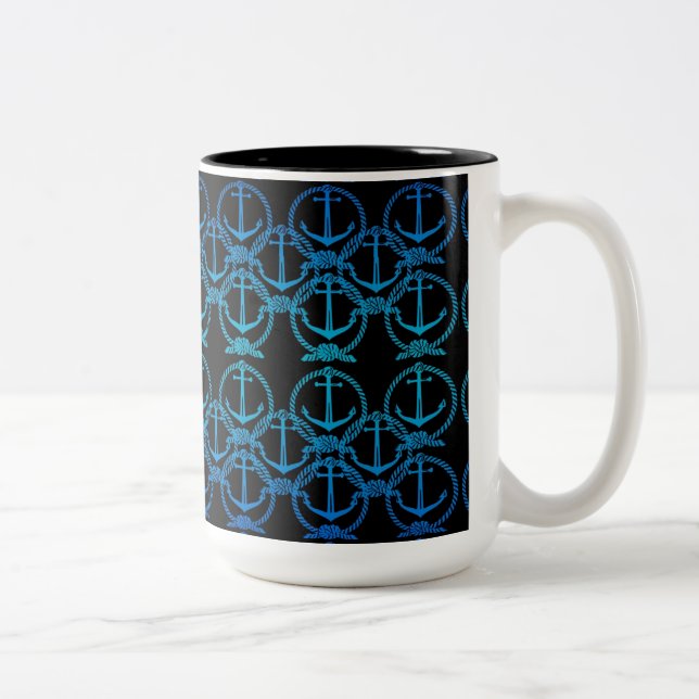 Nautical Blue Anchor Motif Zweifarbige Tasse (Rechts)