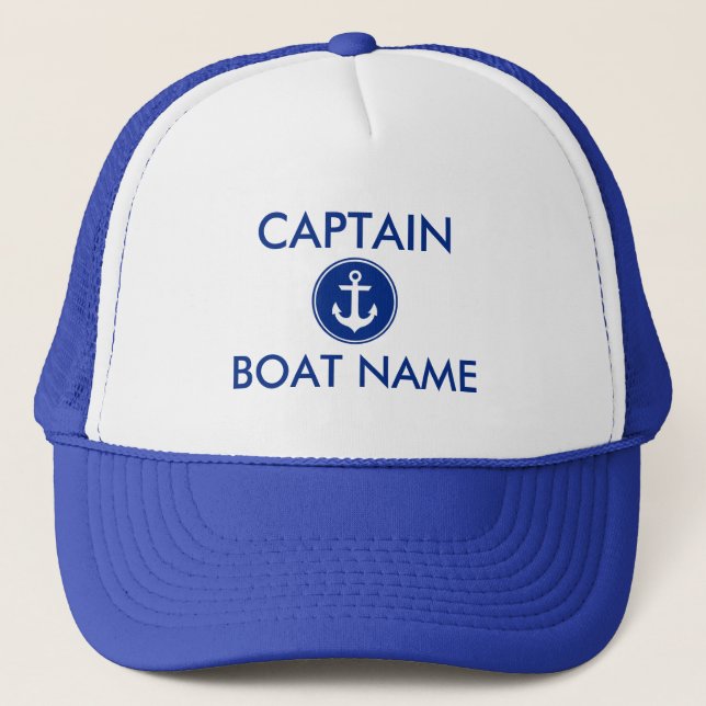 Nautical Blue Anchor Personalisiert Boat Captain H Truckerkappe (Vorderseite)