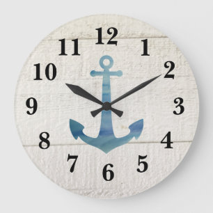 Nautical Blue Anchor Shiplap Rustikale Dekoration  Große Wanduhr