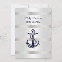 Nautical Blue Anchor Silver Wt BG V Baby Showroom Einladung