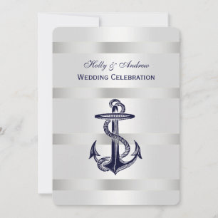 Nautical Blue Anchor Silver Wt BG V Wedding Einladung