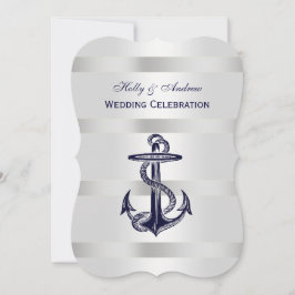 Nautical Blue Anchor Silver Wt BG V Wedding Einladung