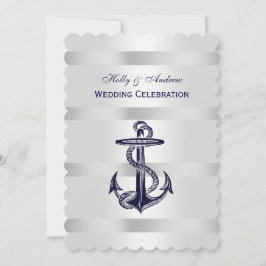 Nautical Blue Anchor Silver Wt BG V Wedding T Einladung